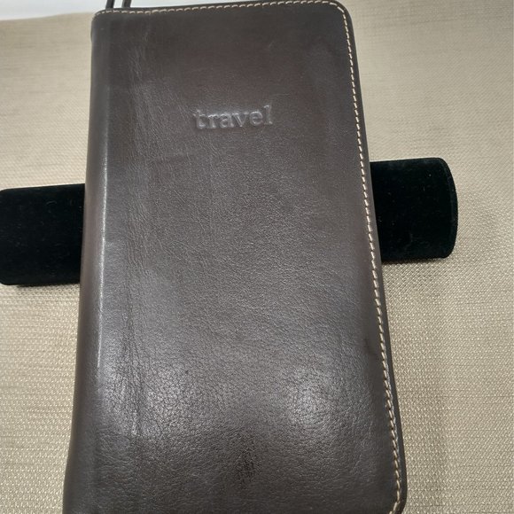 EDDIE BAUER BROWN LEATHER TRAVEL DOCUMENT CASE - Picture 1 of 7